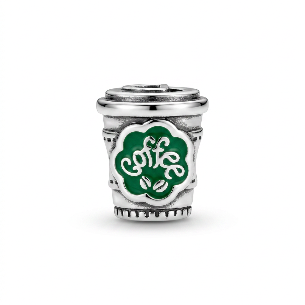 Charm Vaso De Cafe Verde Plata Ley .925