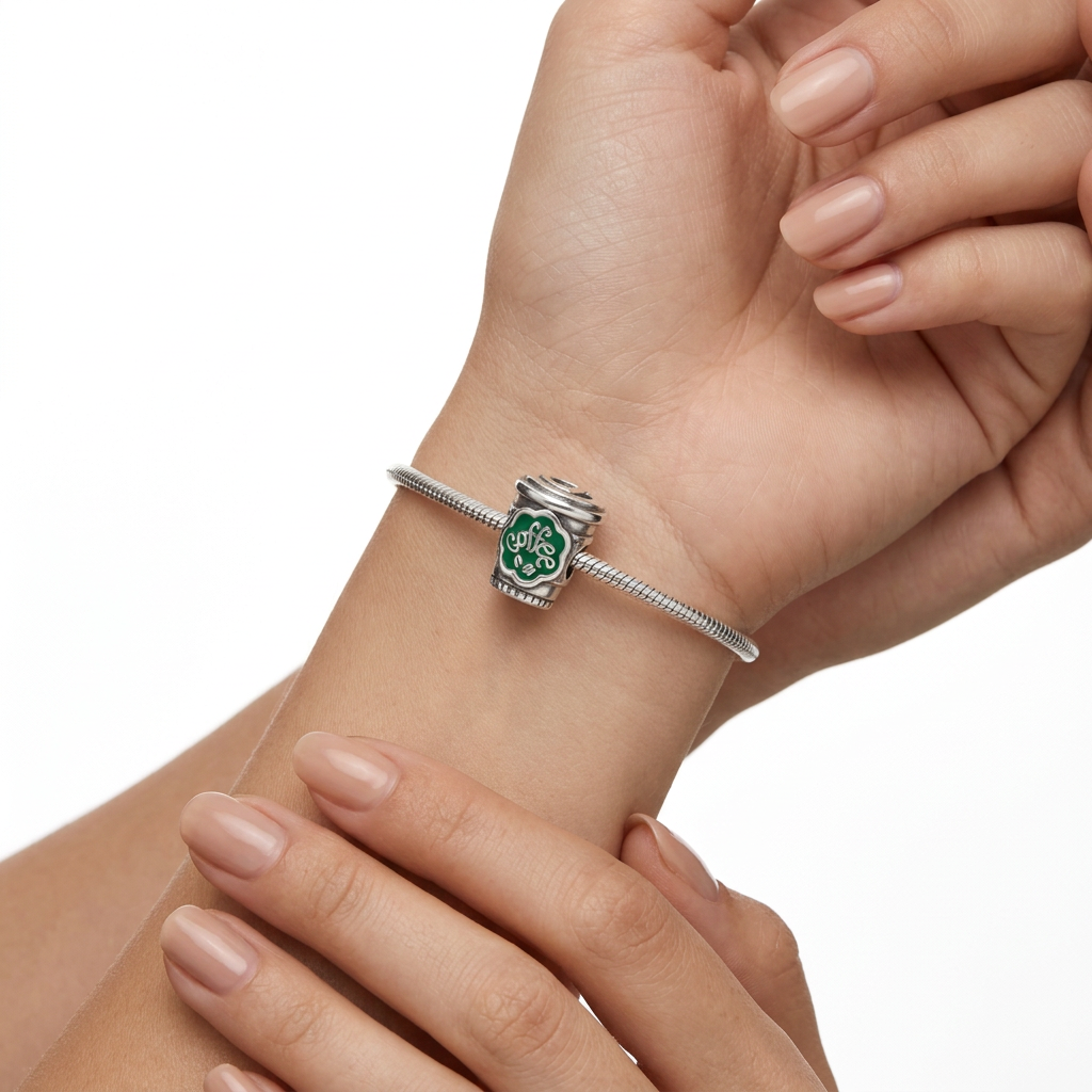 Charm Vaso De Cafe Verde Plata Ley .925