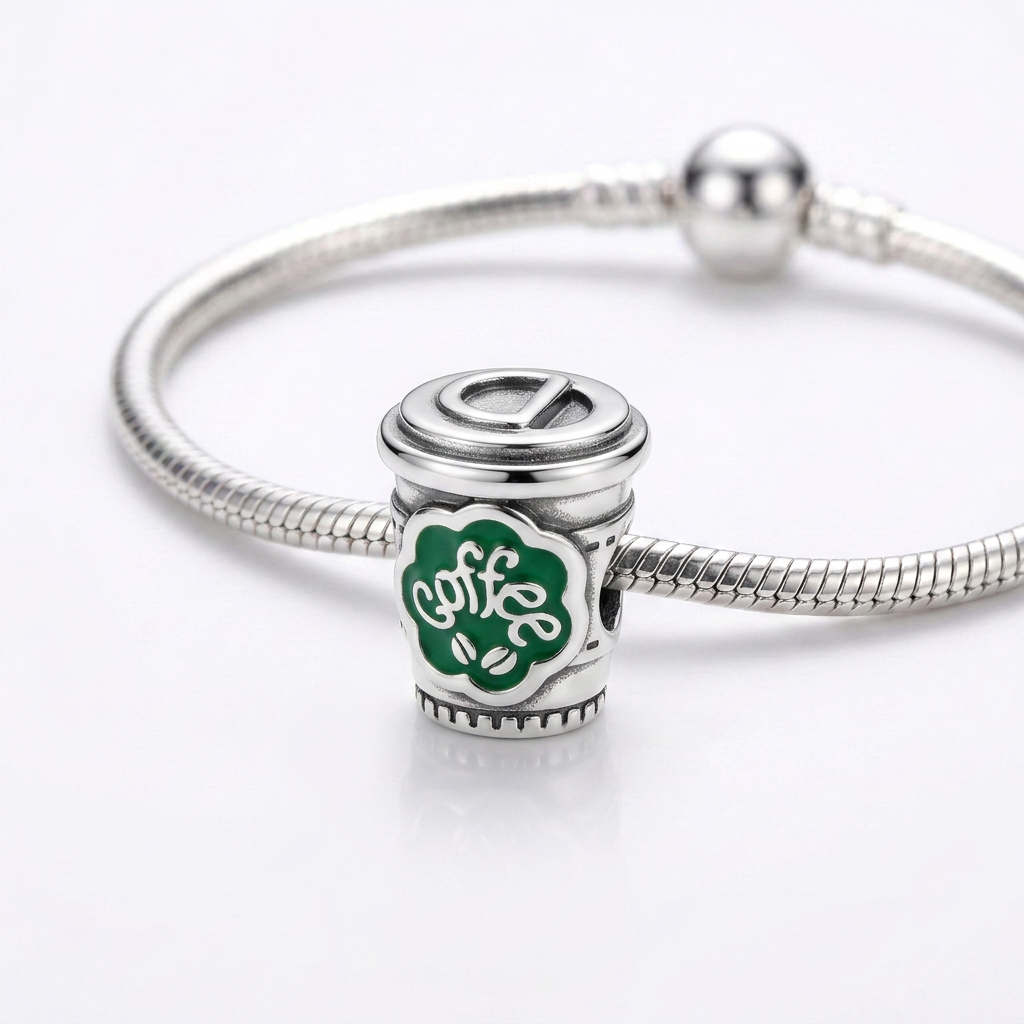 Charm Vaso De Cafe Verde Plata Ley .925