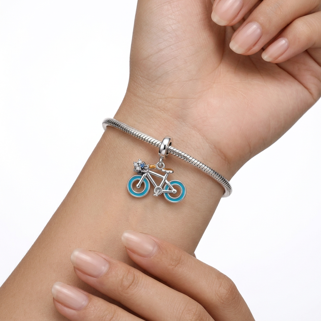 Charm Bicicleta Azul Plata Ley .925-