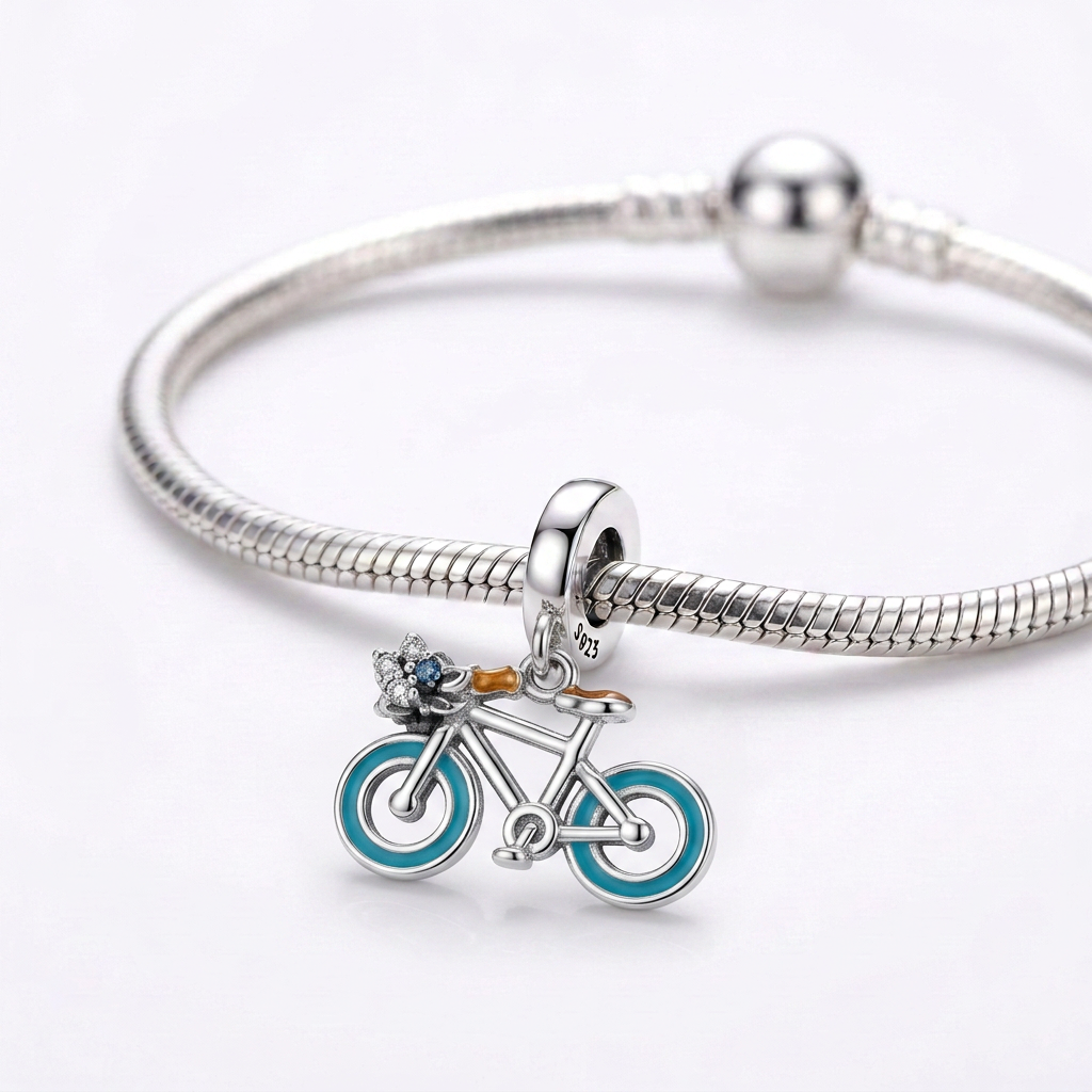 Charm Bicicleta Azul Plata Ley .925-