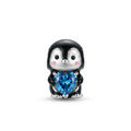 Charm Pinguino Con Piedra De Corazon Azul Plata Ley .925-