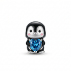 Charm Pinguino Con Piedra De Corazon Azul Plata Ley .925-
