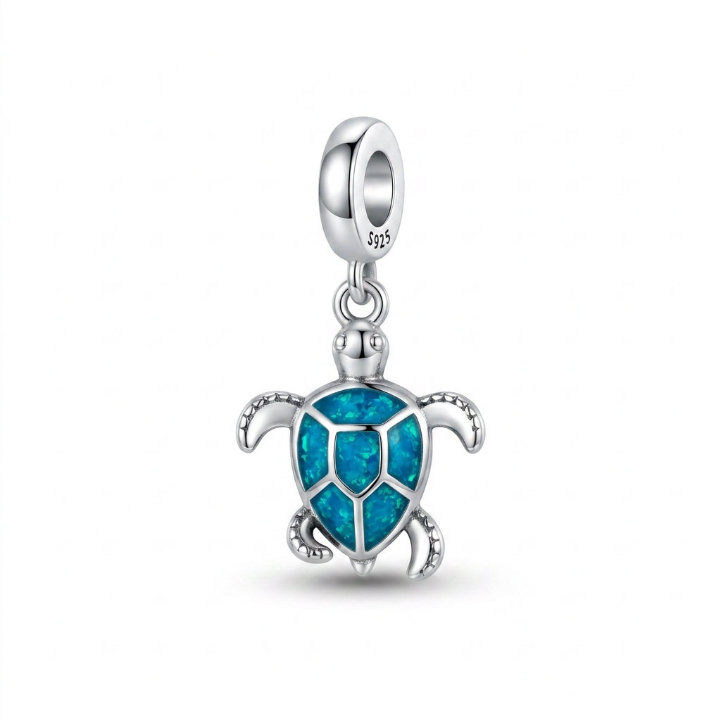 Charm Tortuga Color Turquesa Plata Ley .925