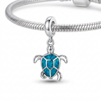 Charm Tortuga Color Turquesa Plata Ley .925