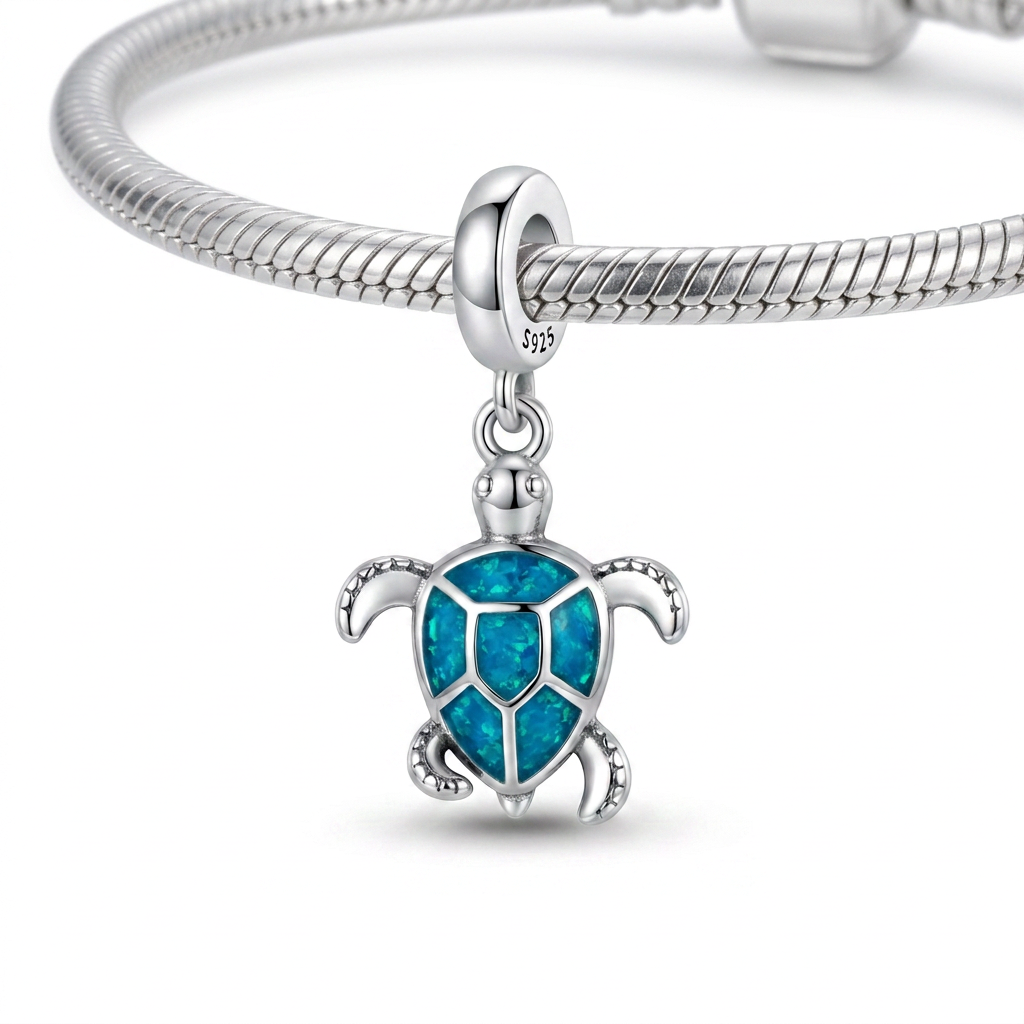 Charm Tortuga Color Turquesa Plata Ley .925