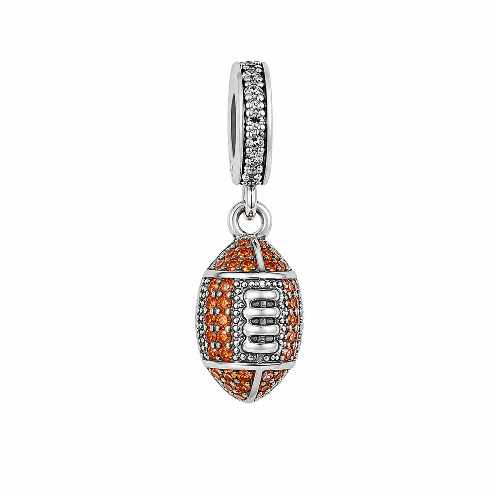 Charm Balon Futbol Americano Piedras Anaranjadas Plata Ley .925