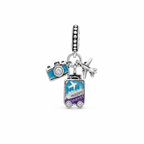 Charm Multicolor Maleta,camara y avion Plata Ley .925