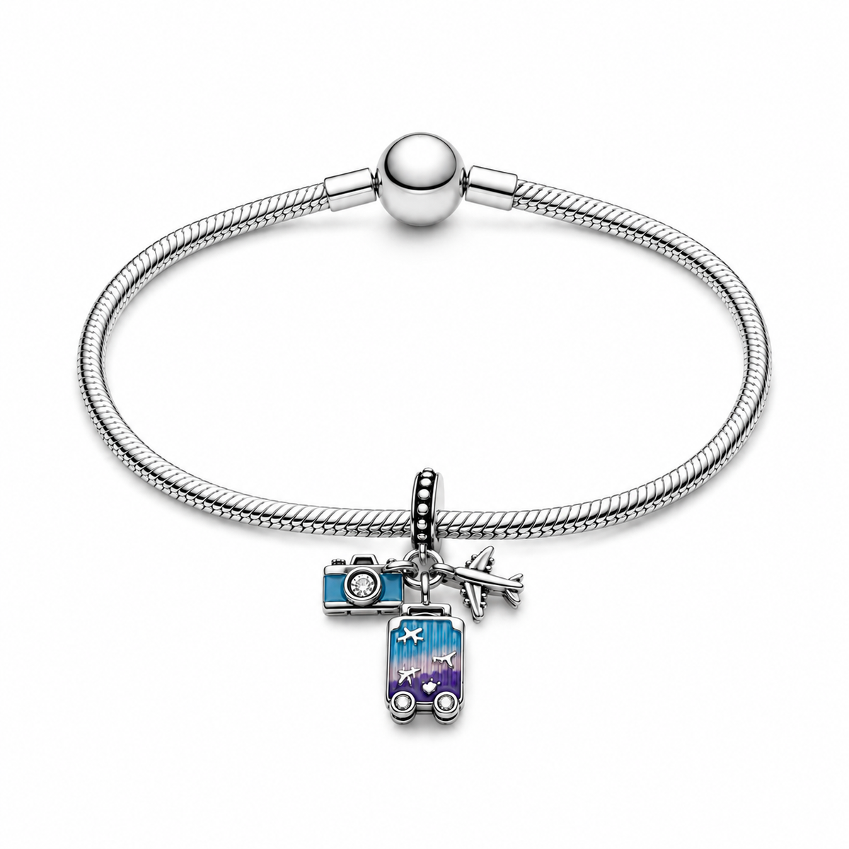 Charm Multicolor Maleta,camara y avion Plata Ley .925