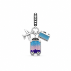 Charm Multicolor Maleta,camara y avion Plata Ley .925