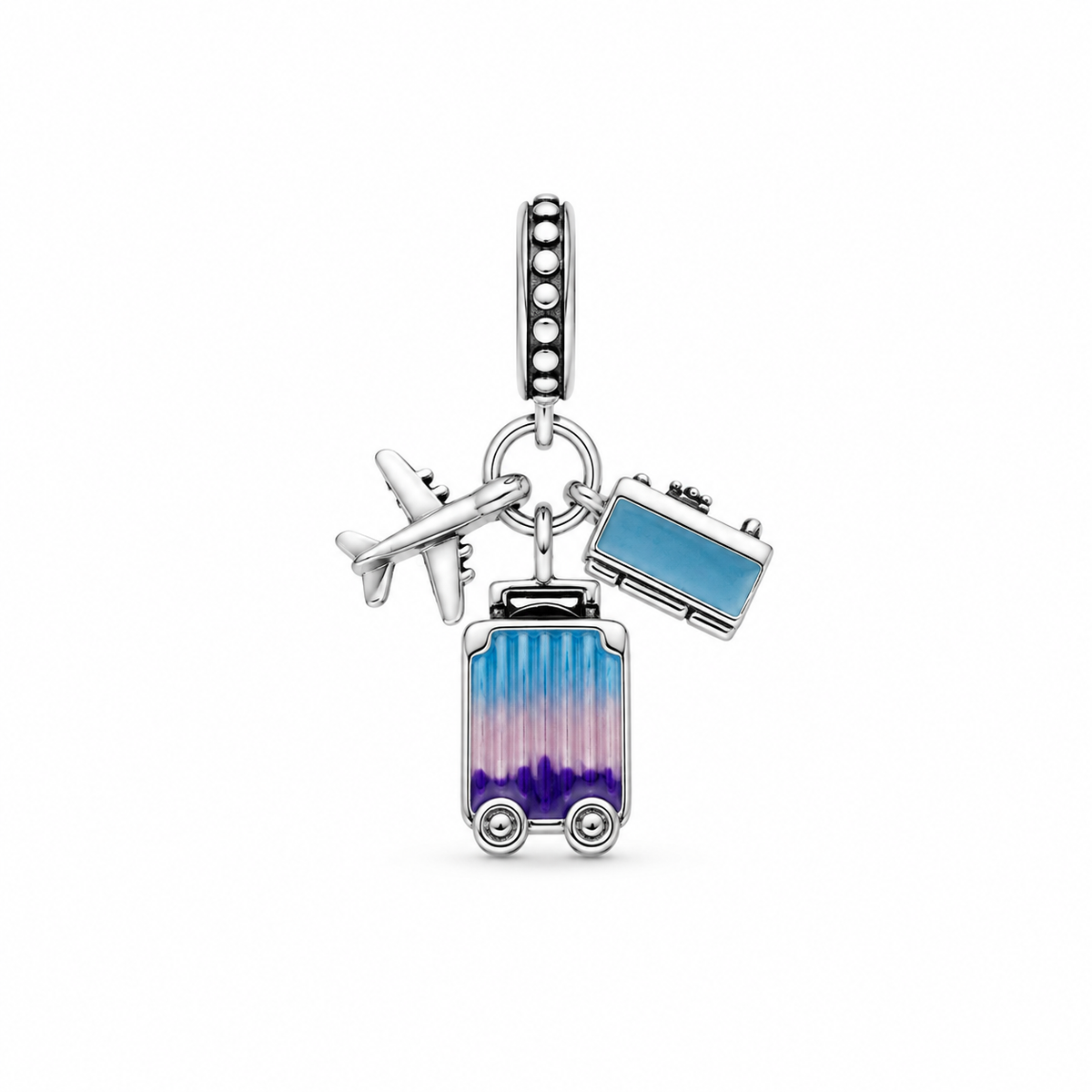 Charm Multicolor Maleta,camara y avion Plata Ley .925