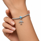 Charm Planeta Azul Y Avion Plata Ley .925