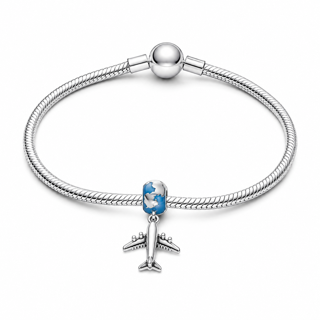 Charm Planeta Azul Y Avion Plata Ley .925