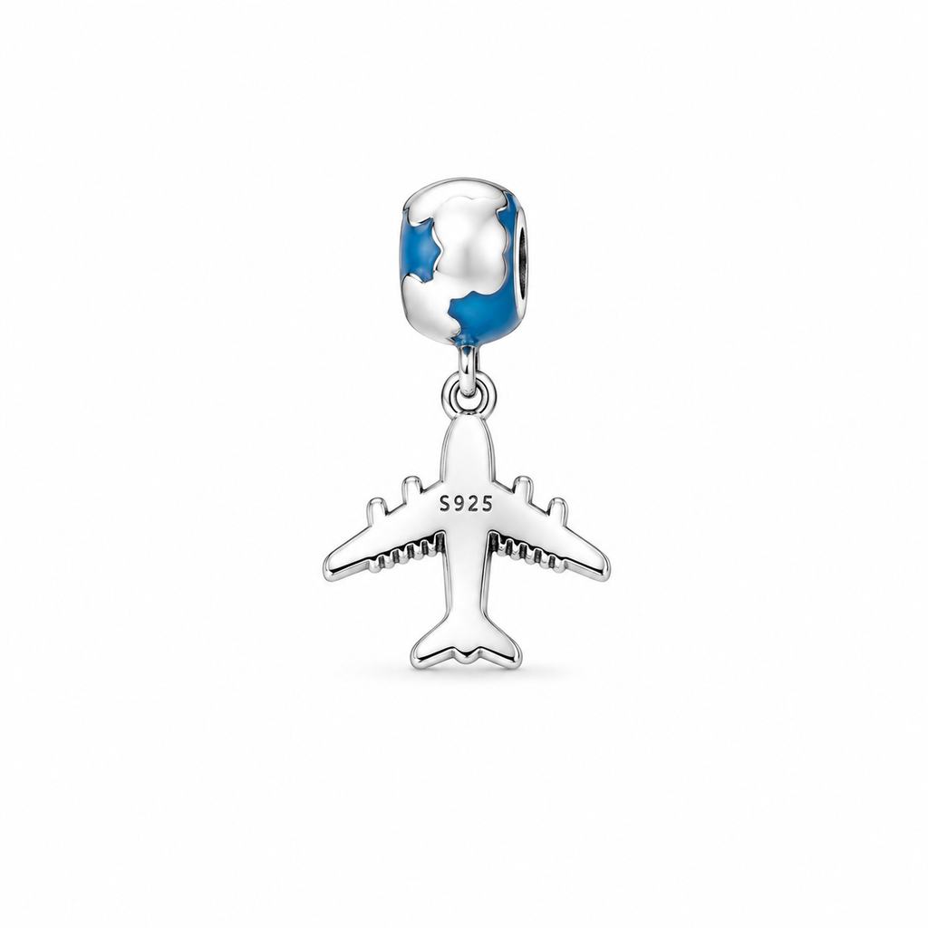 Charm Planeta Azul Y Avion Plata Ley .925