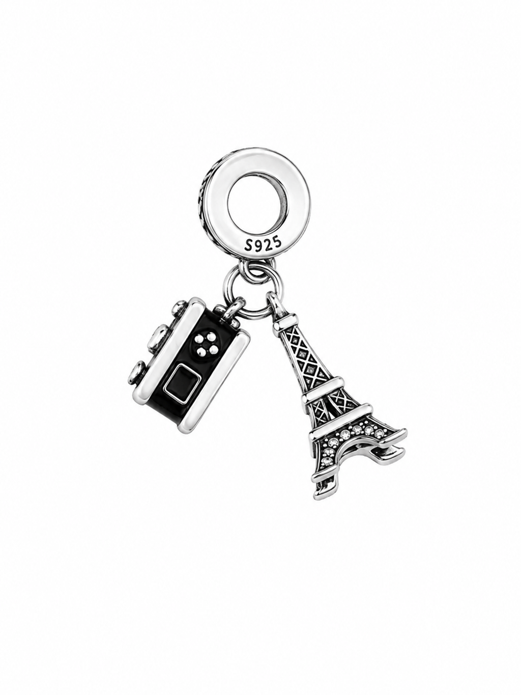 Charm Torre Eiffel y camara Plata Ley .925