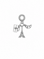 Charm Torre Eiffel,Cafe y croissant Plata Ley .925