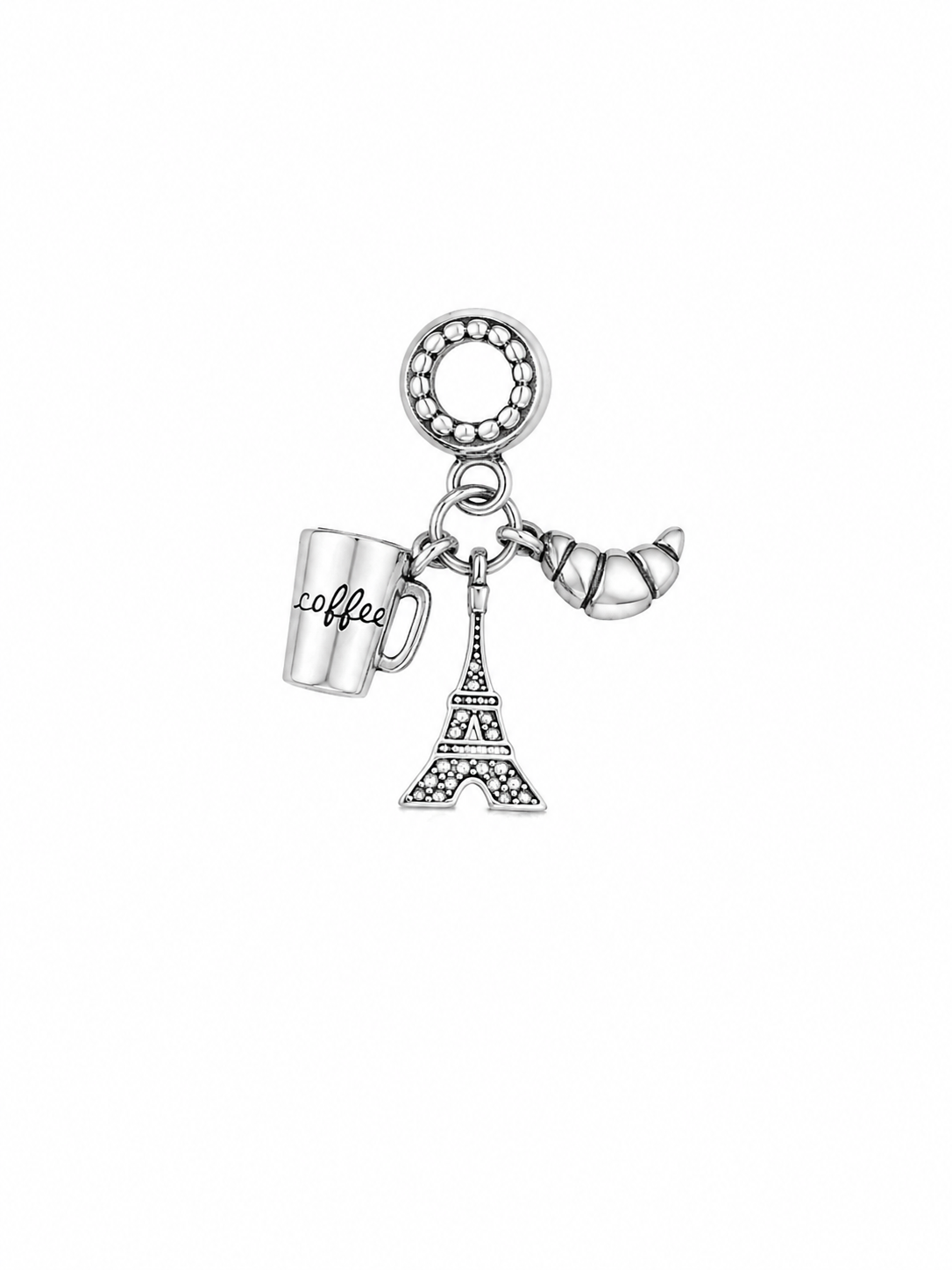 Charm Torre Eiffel,Cafe y croissant Plata Ley .925