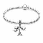 Charm Torre Eiffel,Cafe y croissant Plata Ley .925
