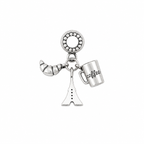 Charm Torre Eiffel,Cafe y croissant Plata Ley .925