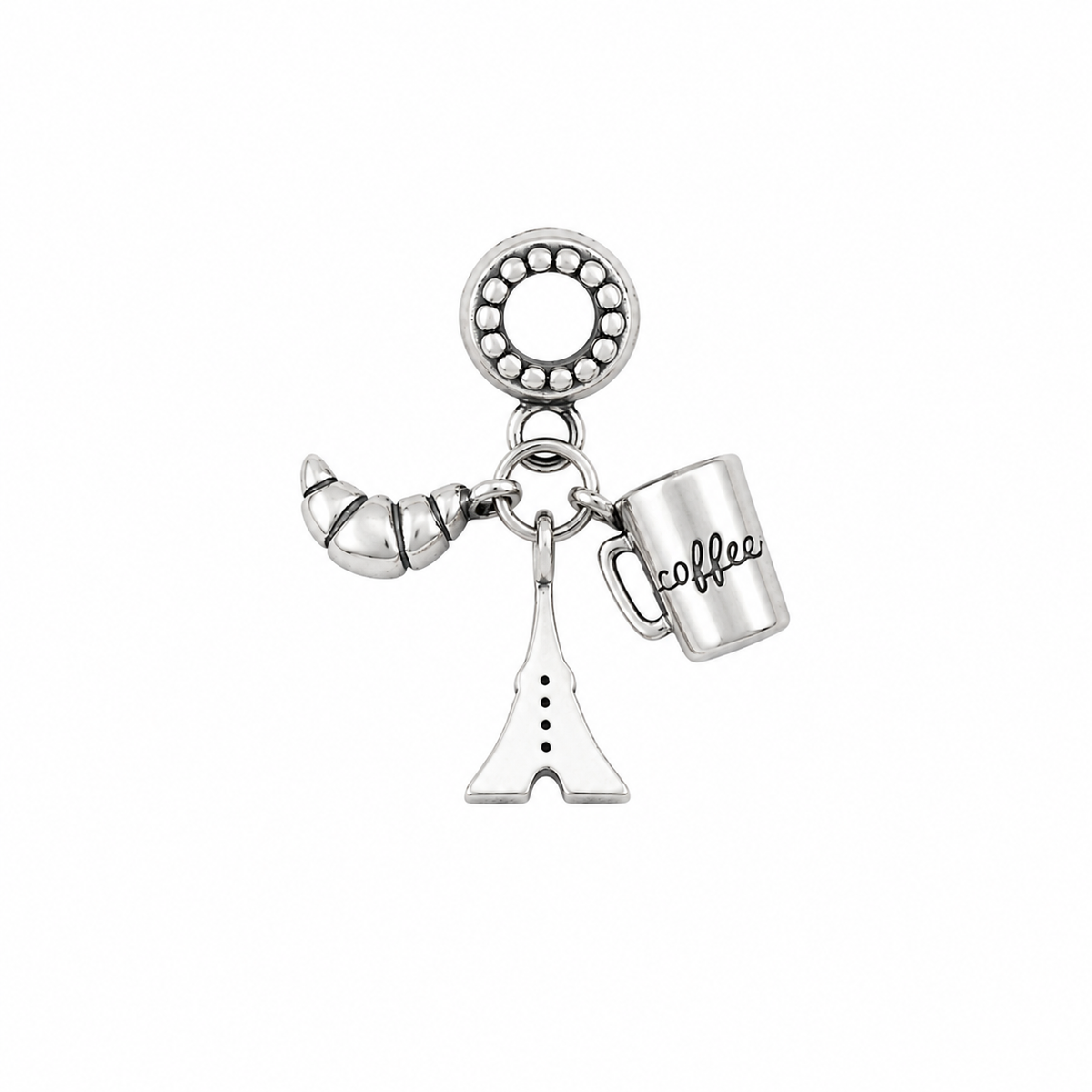 Charm Torre Eiffel,Cafe y croissant Plata Ley .925