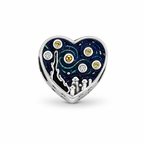 Charm Corazon Noche Estrellada Plata Ley .925