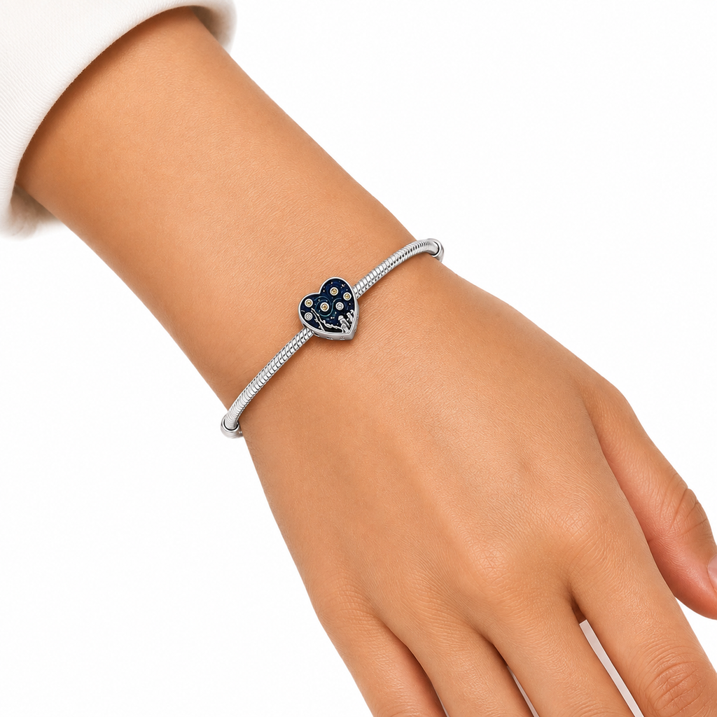 Charm Corazon Noche Estrellada Plata Ley .925