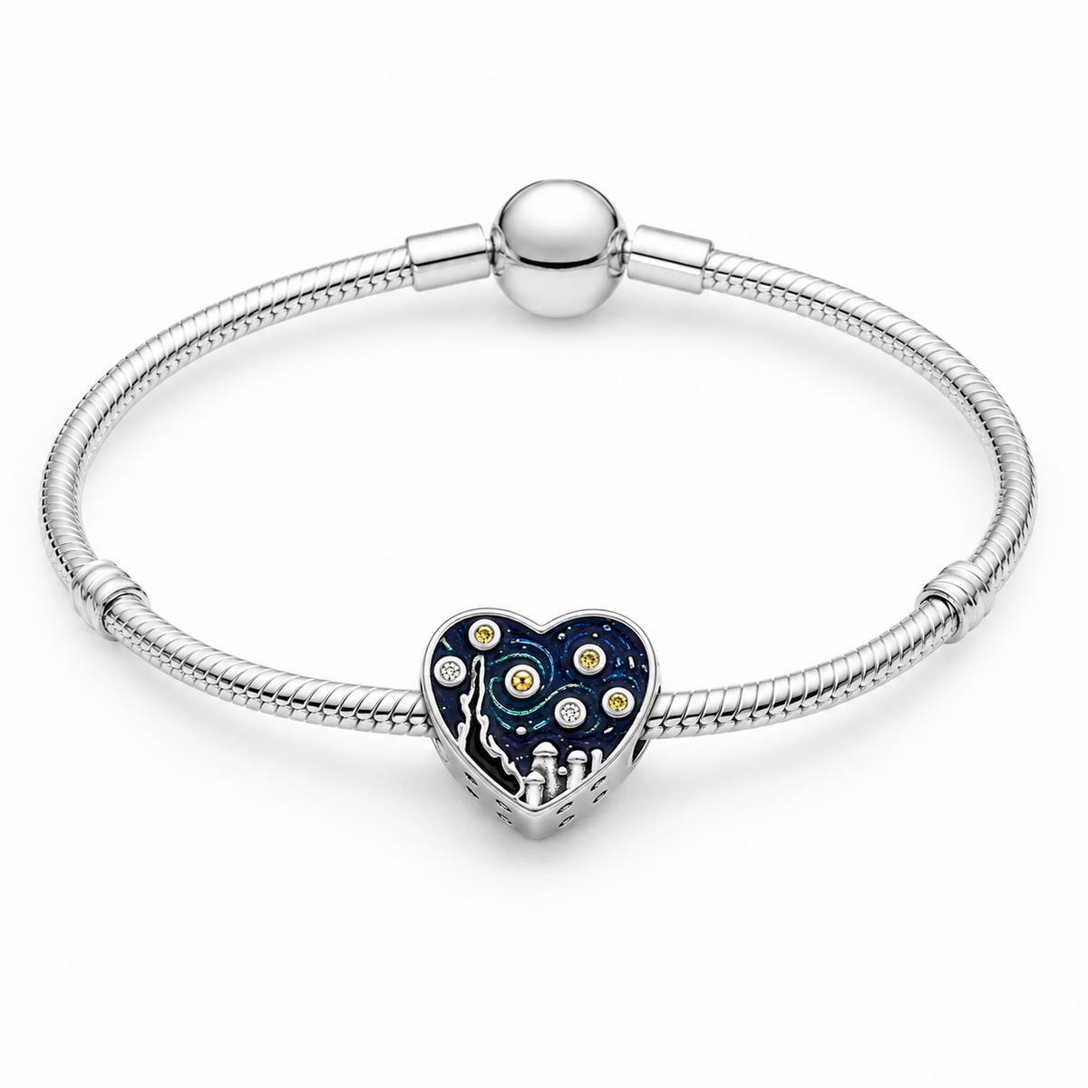 Charm Corazon Noche Estrellada Plata Ley .925