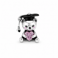 Charm Oso Graduado Con Corazon Rosa Plata Ley .925