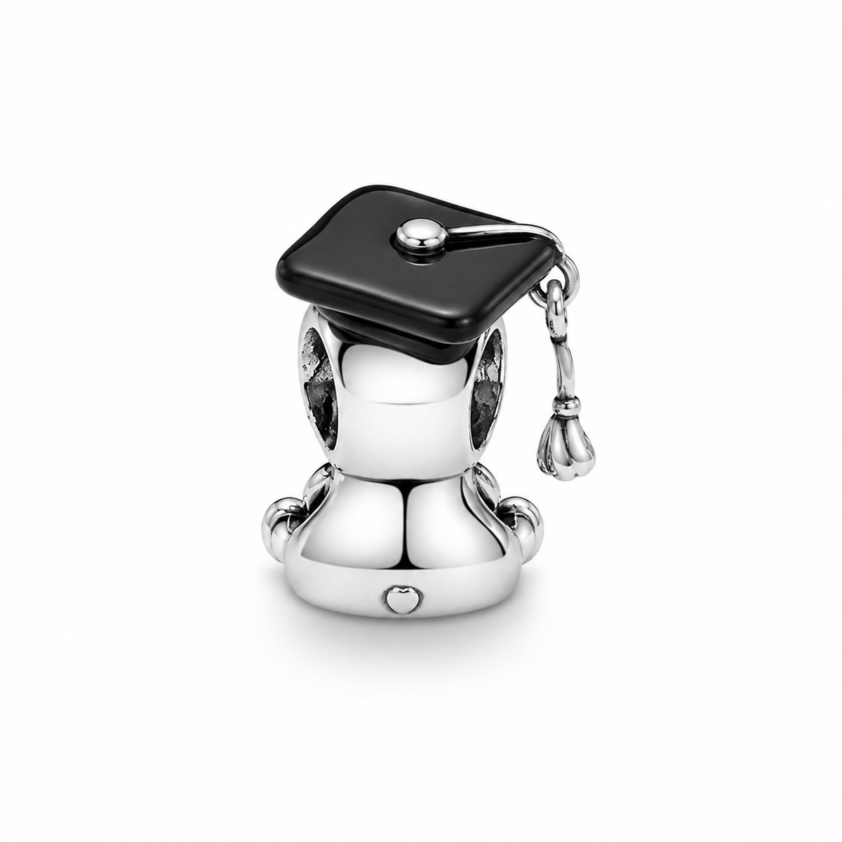 Charm Oso Graduado Con Corazon Rosa Plata Ley .925