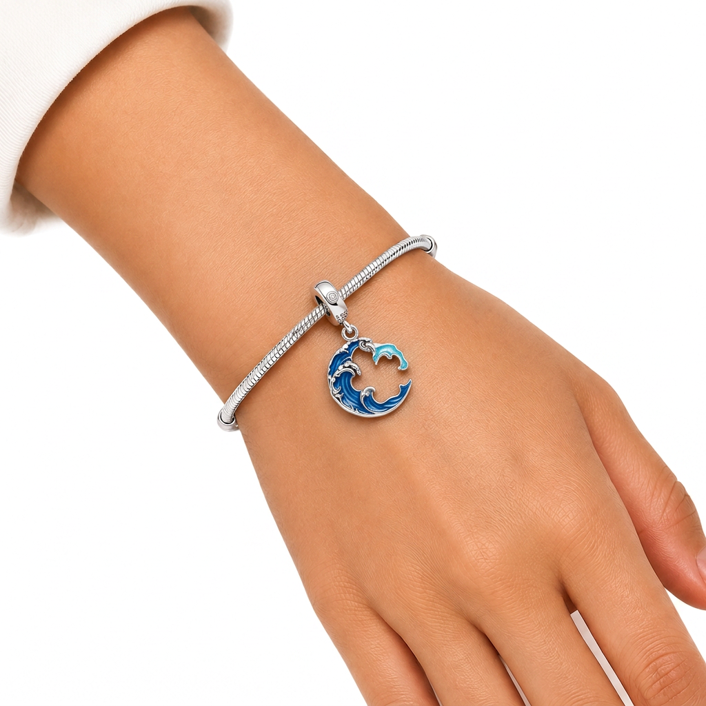 Charm Ola De Mar Con Delfin Plata Ley .924