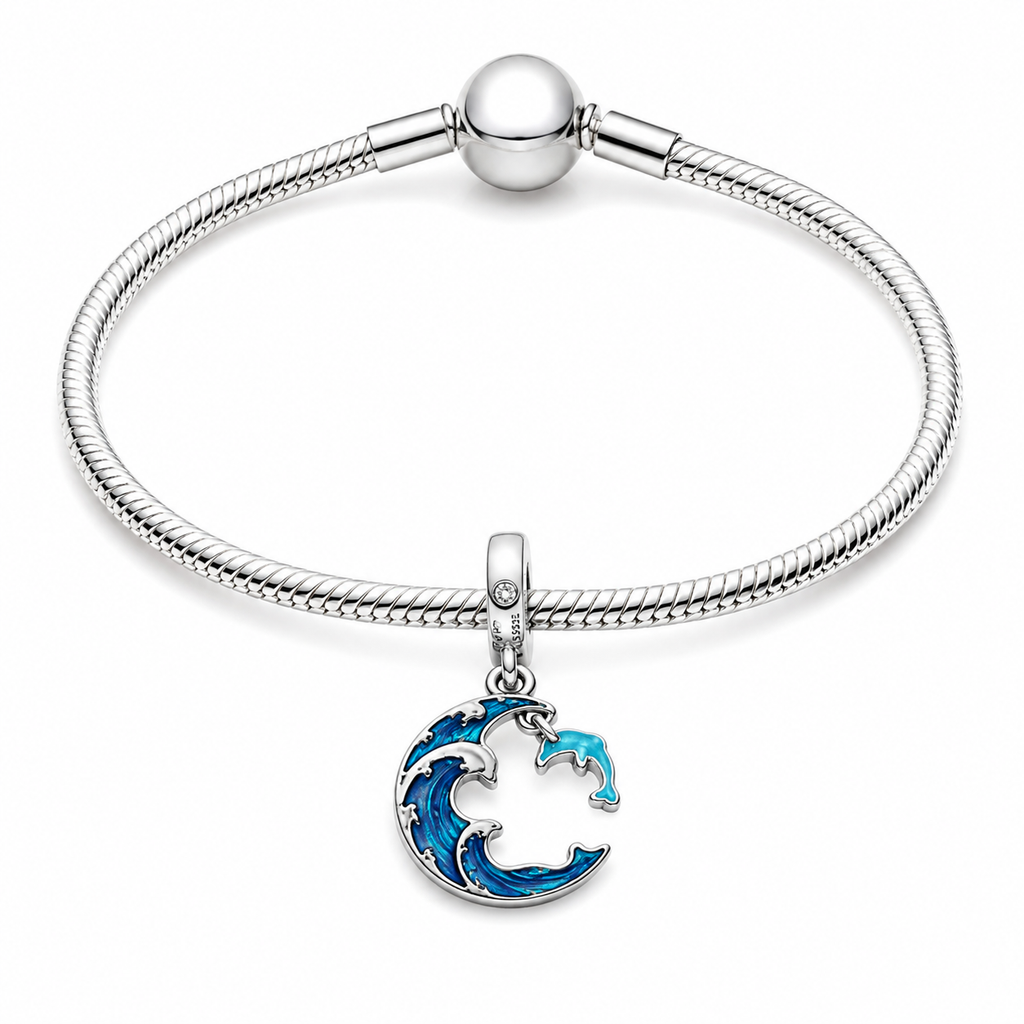 Charm Ola De Mar Con Delfin Plata Ley .924