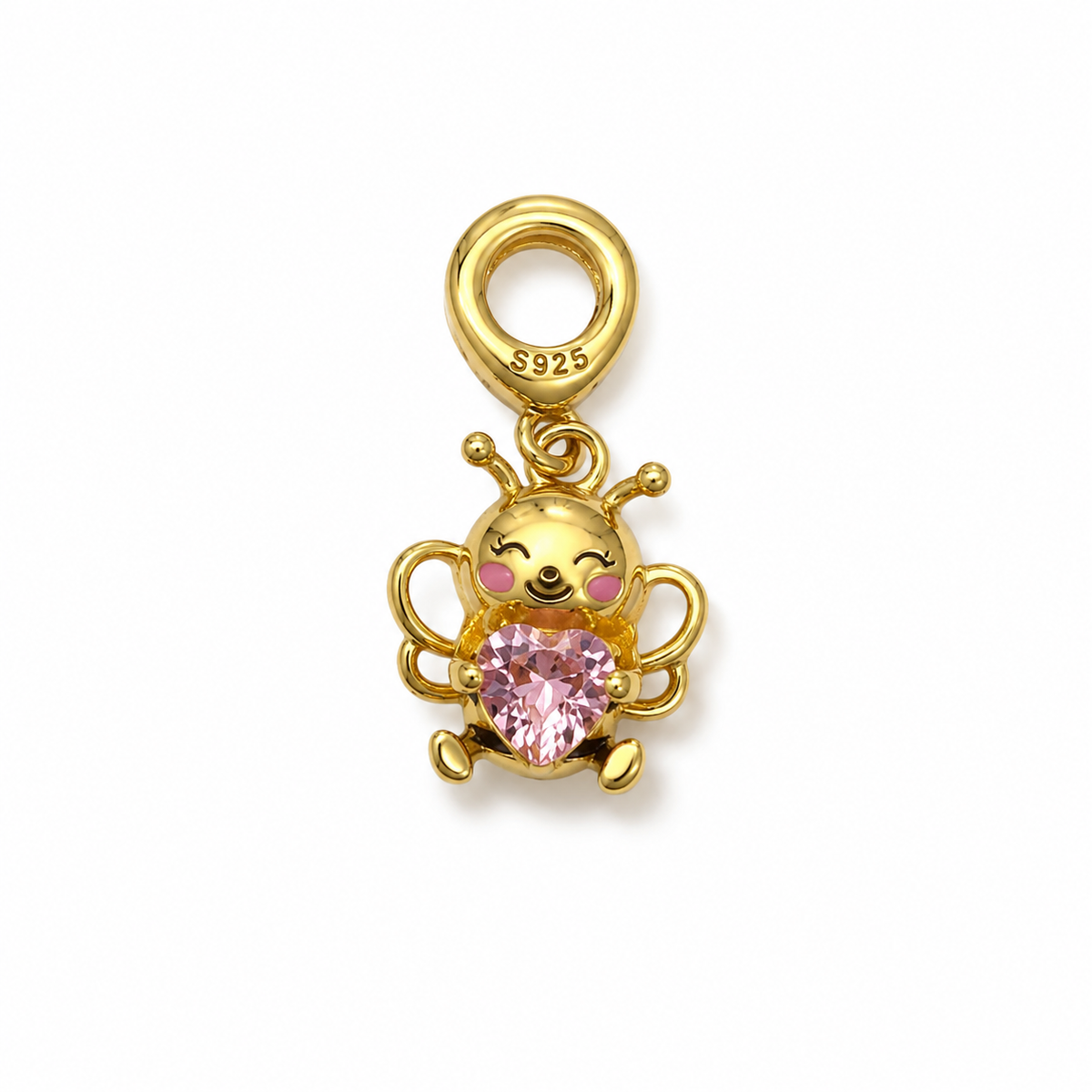 Charm Abeja Dorada Con Corazon Rosa Plata Ley .924