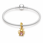 Charm Abeja Dorada Con Corazon Rosa Plata Ley .924