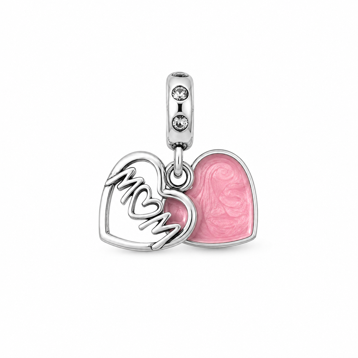 Charm Corazon Rosa Mom  Plata Ley .925