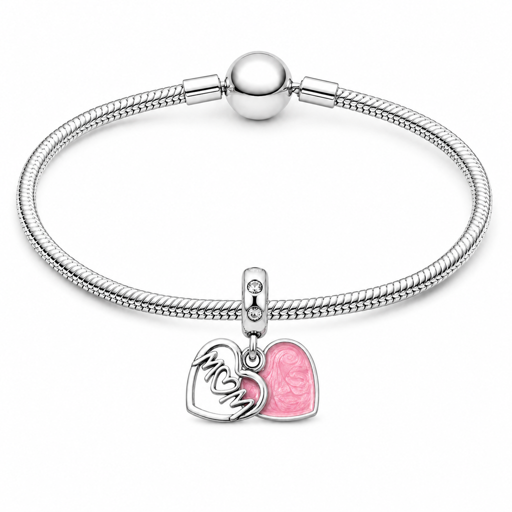 Charm Corazon Rosa Mom  Plata Ley .925