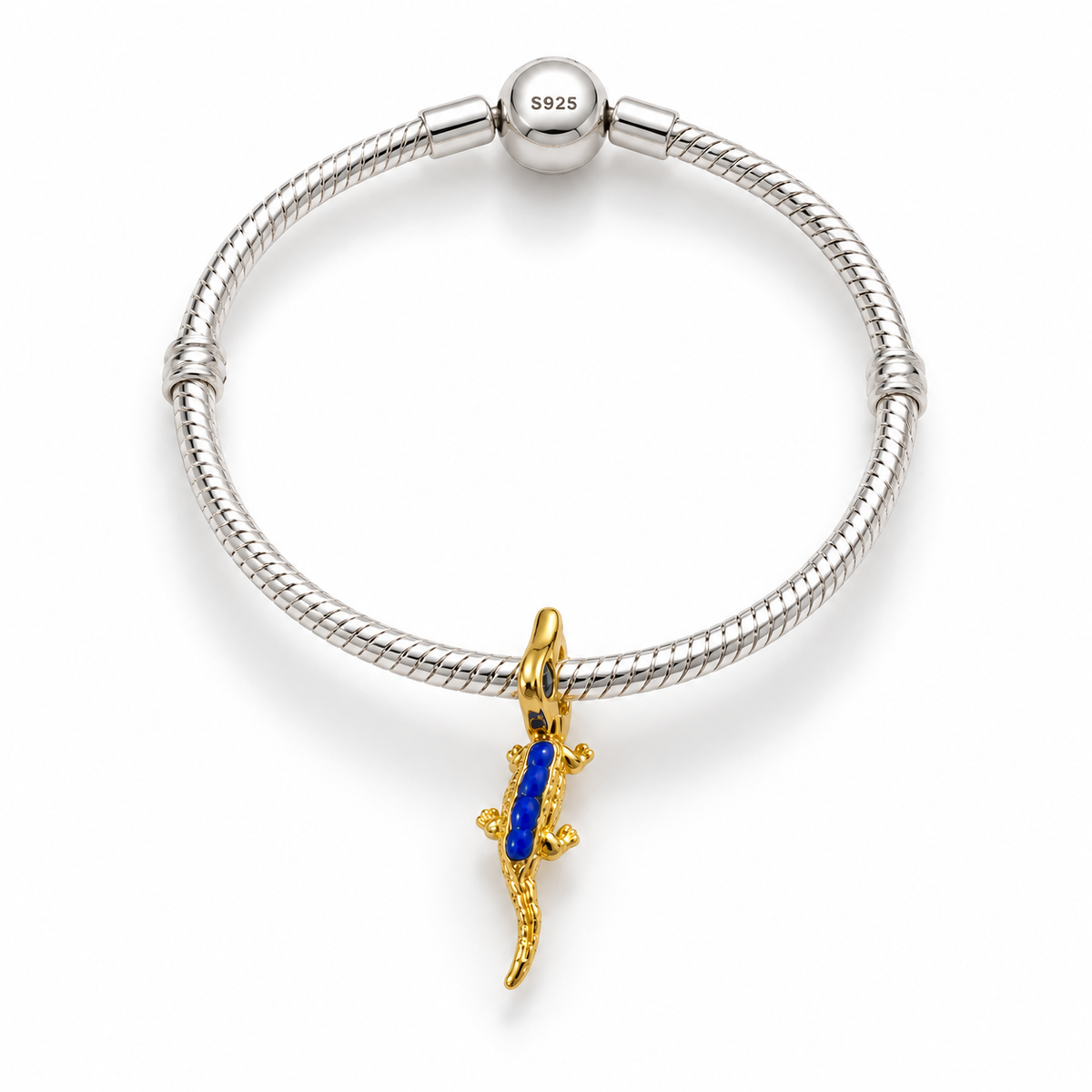 Charm Cocodrilo Dorado Plata Ley .925