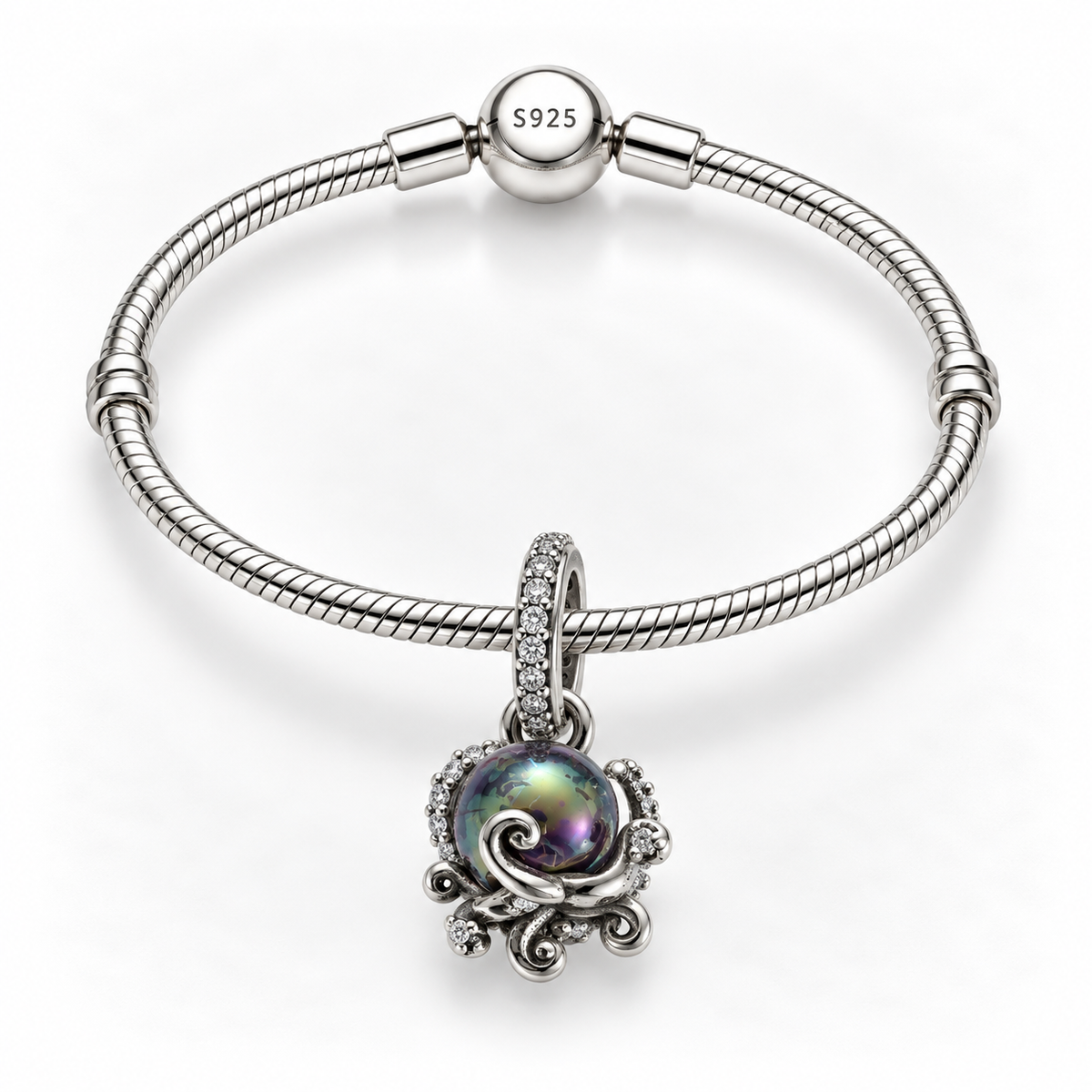 Charm Pulpo Tornasol Plata Ley .925