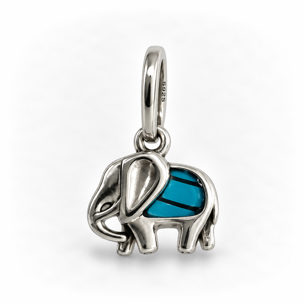 Charm Elefante Azul  Plata Ley .925