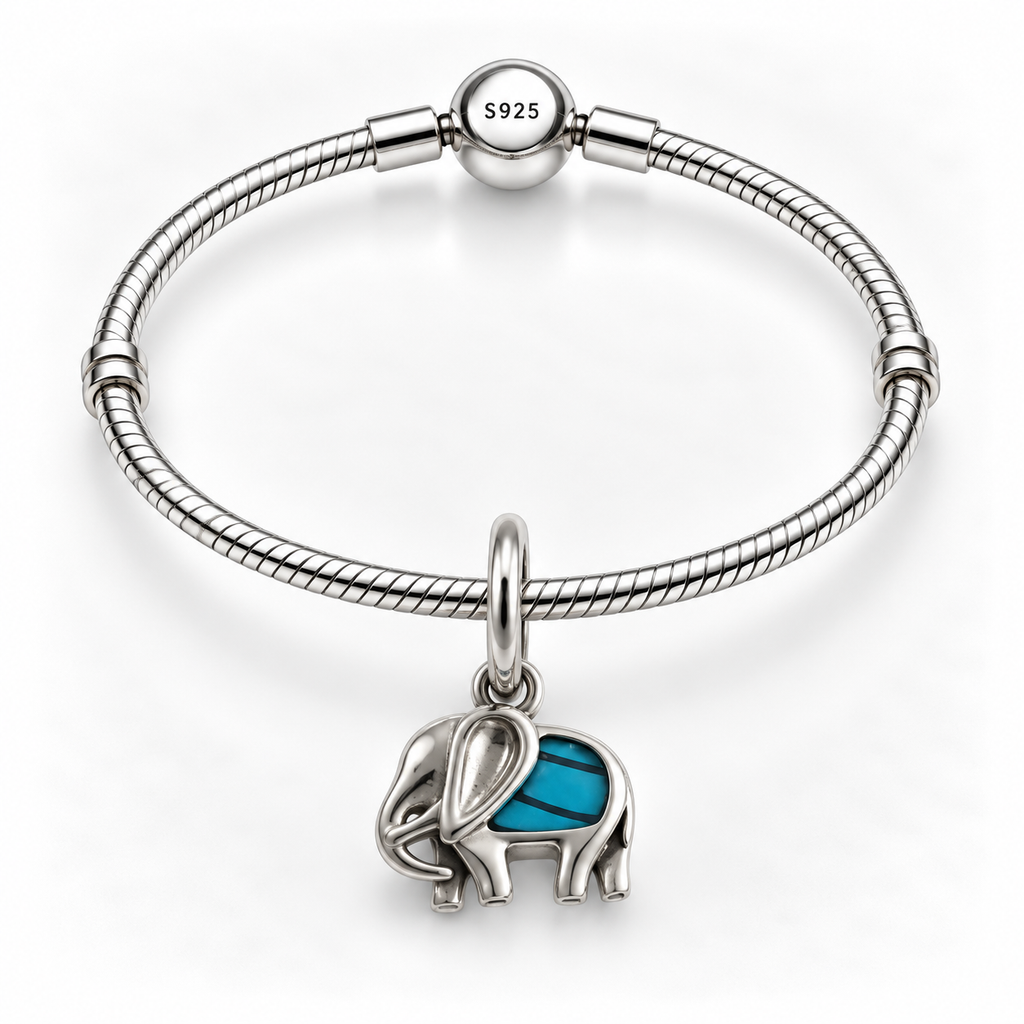 Charm Elefante Azul  Plata Ley .925