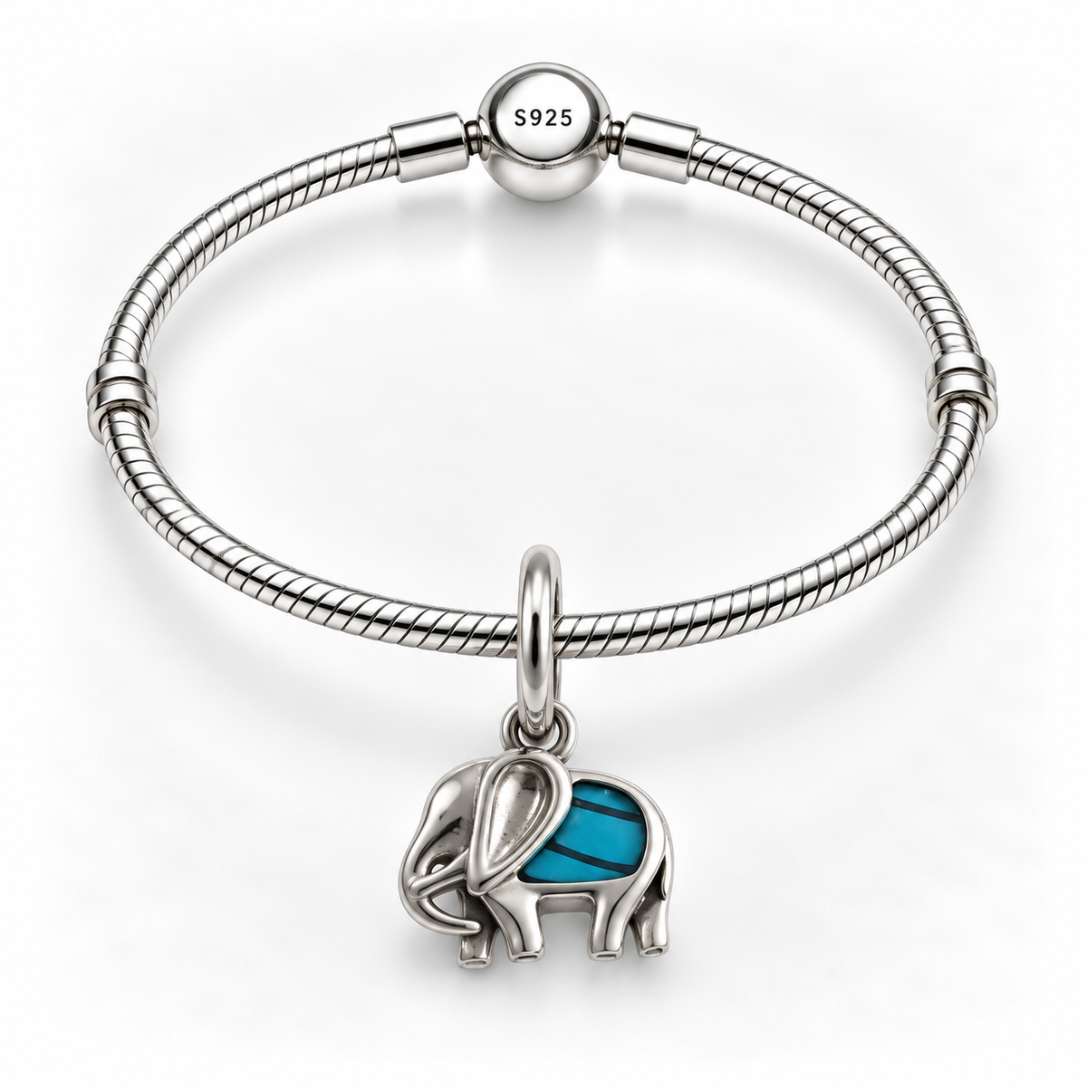 Charm Elefante Azul  Plata Ley .925