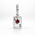 Charm Carta de As Con Corazon Rojo Plata Ley .925