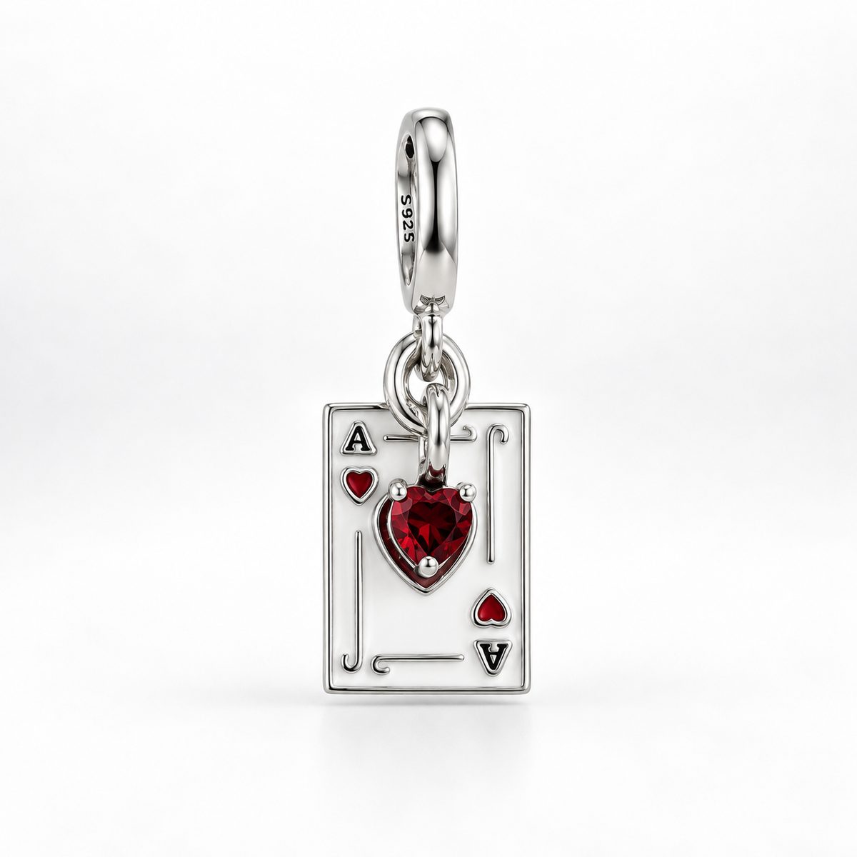 Charm Carta de As Con Corazon Rojo Plata Ley .925