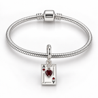 Charm Carta de As Con Corazon Rojo Plata Ley .925