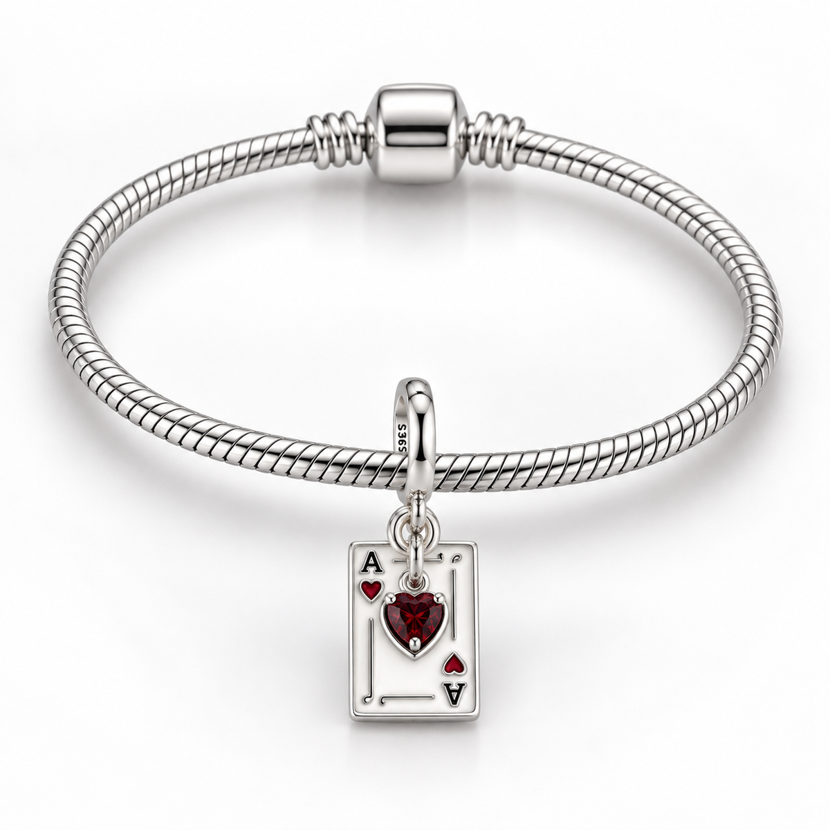 Charm Carta de As Con Corazon Rojo Plata Ley .925