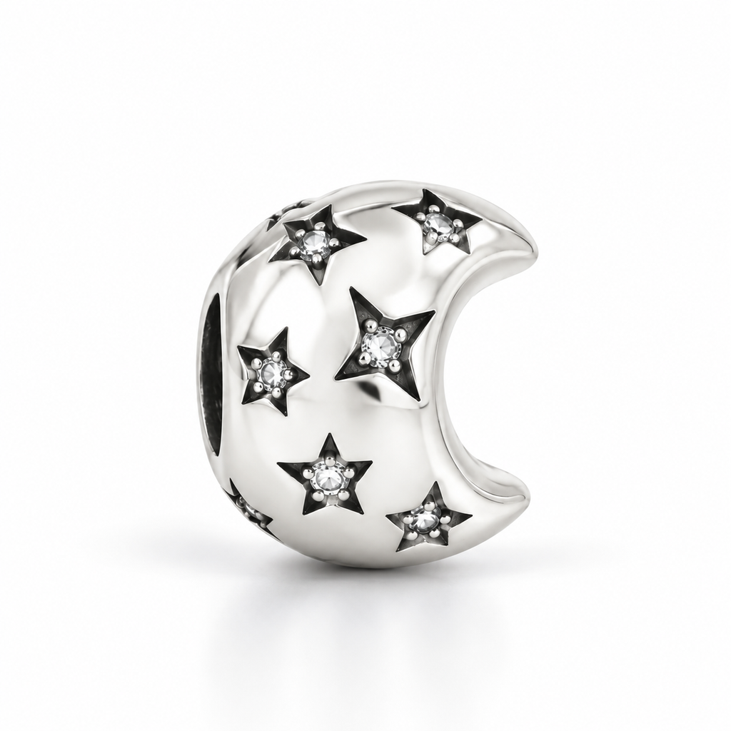 Charm Separador Luna Con Estrellas Plata Ley .925