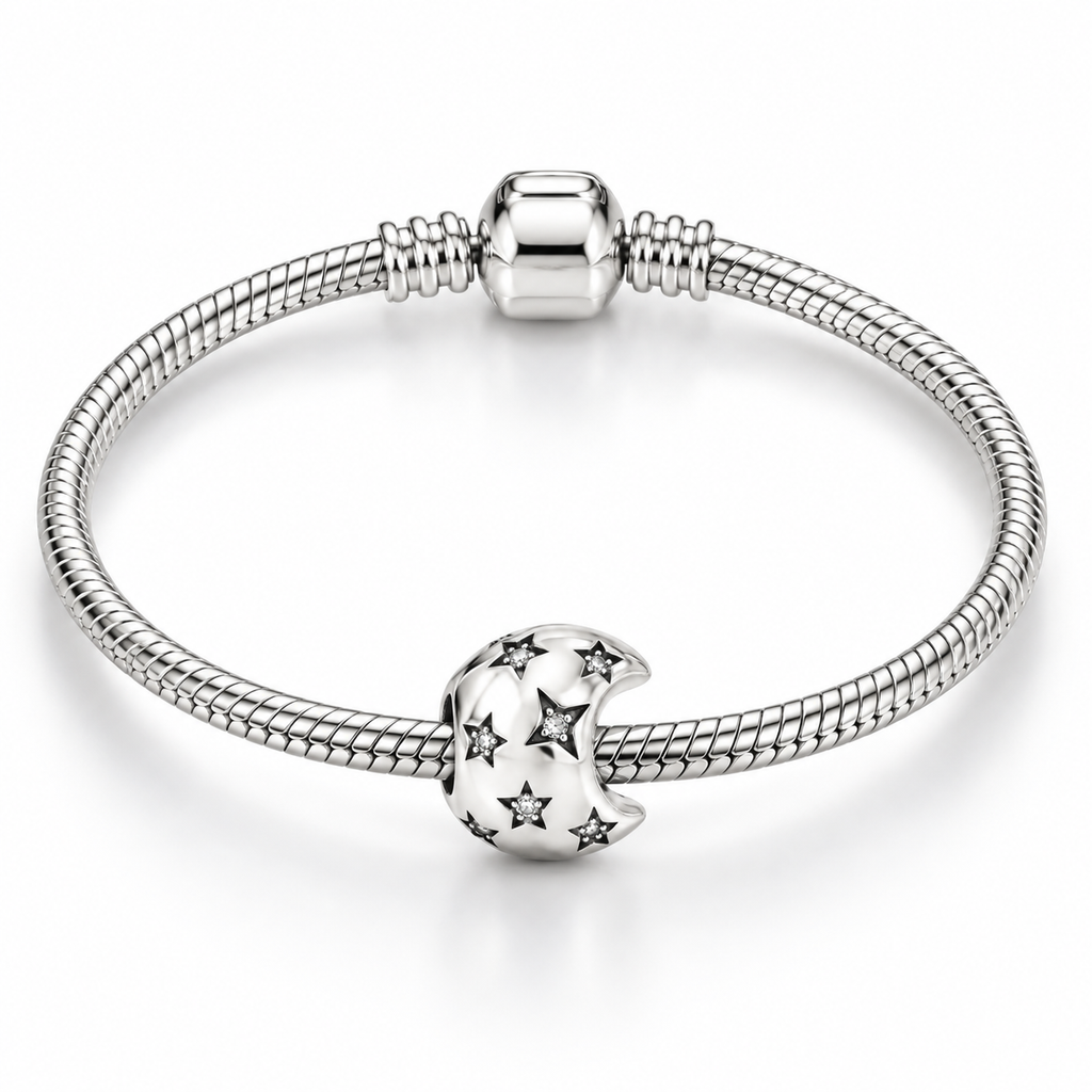 Charm Separador Luna Con Estrellas Plata Ley .925