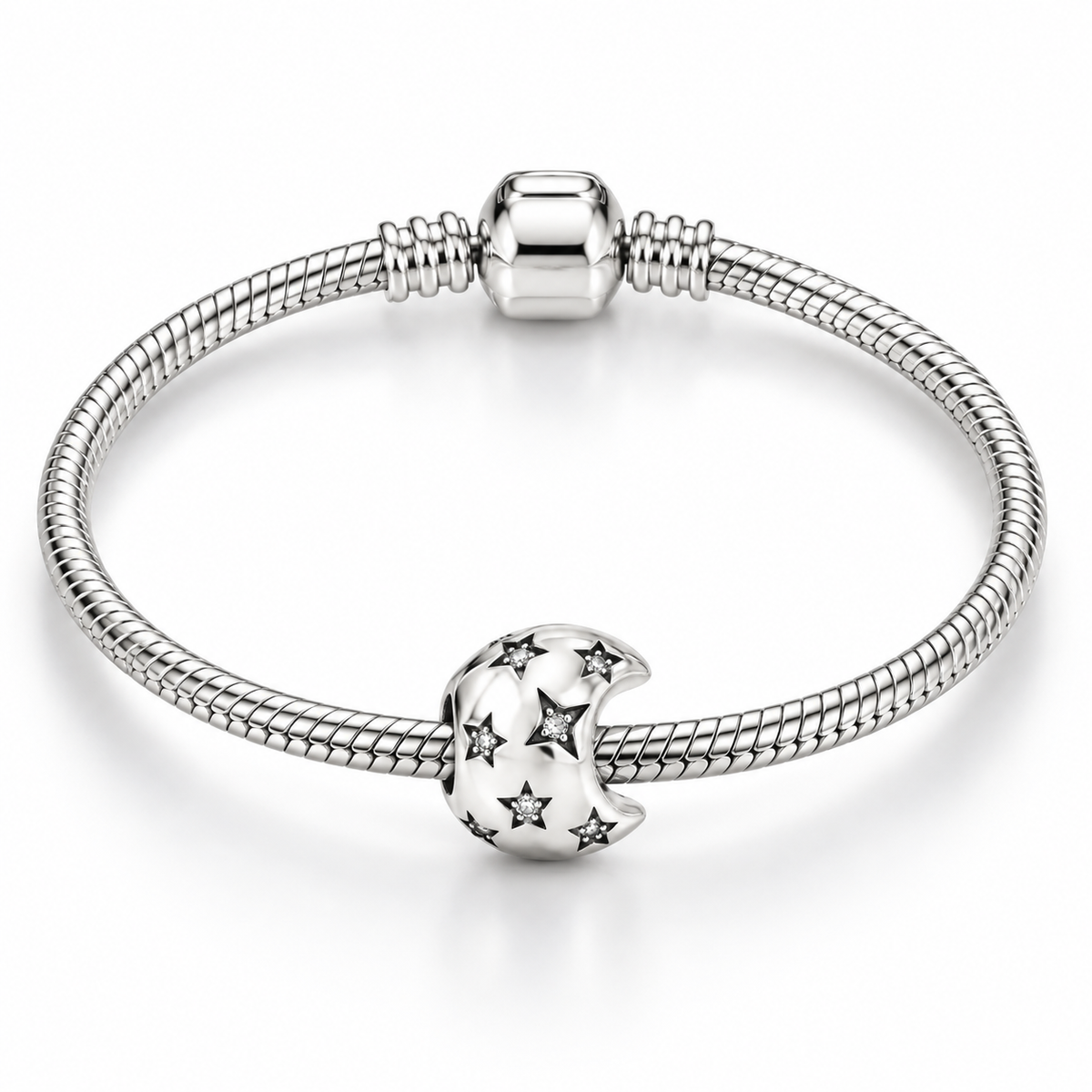 Charm Separador Luna Con Estrellas Plata Ley .925