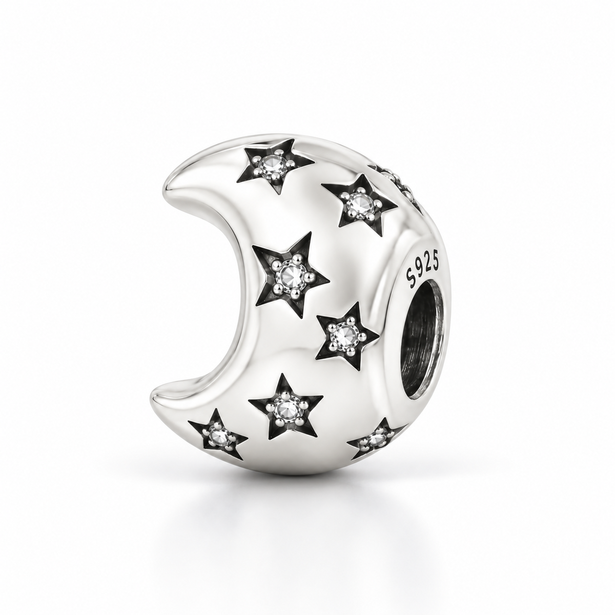 Charm Separador Luna Con Estrellas Plata Ley .925