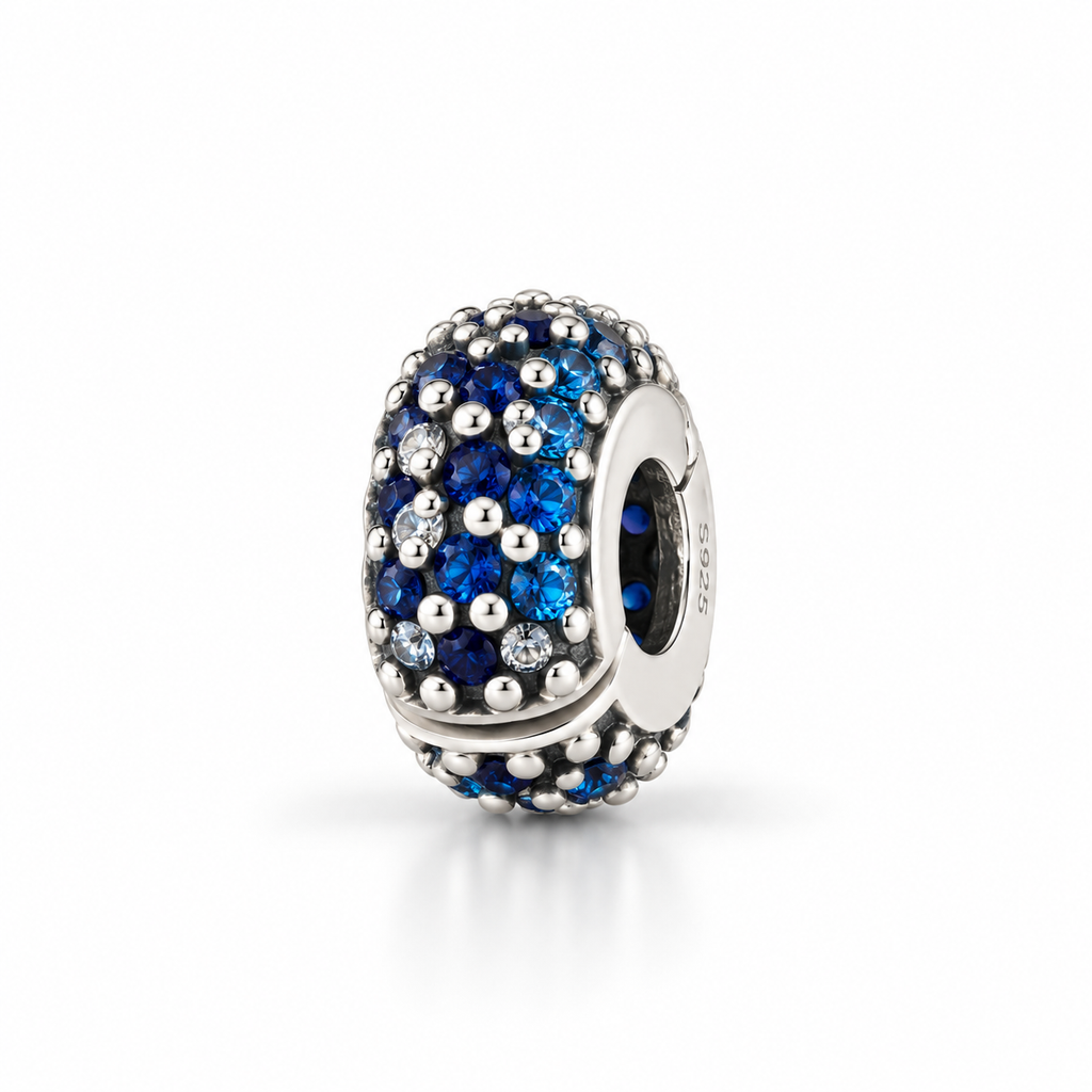 Charm Separador Piedras Azules   Plata Ley .925
