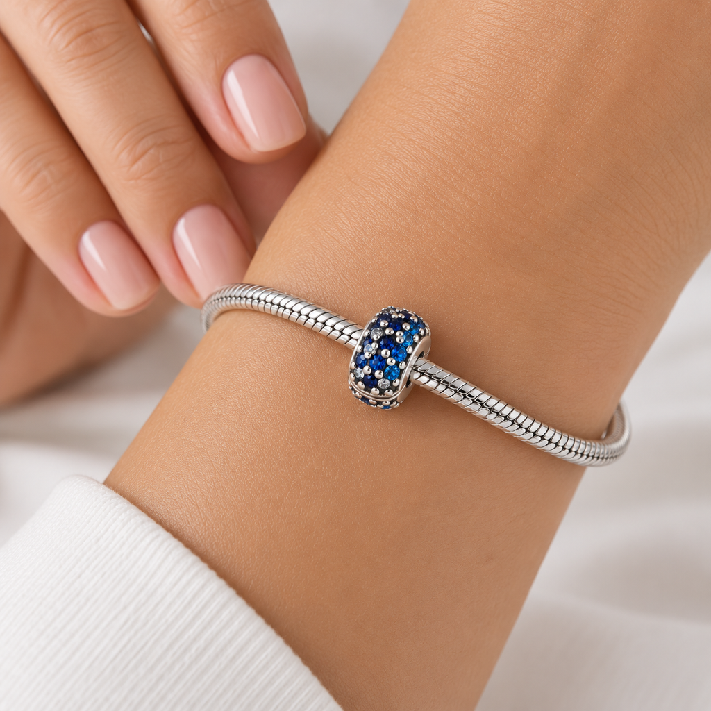 Charm Separador Piedras Azules   Plata Ley .925